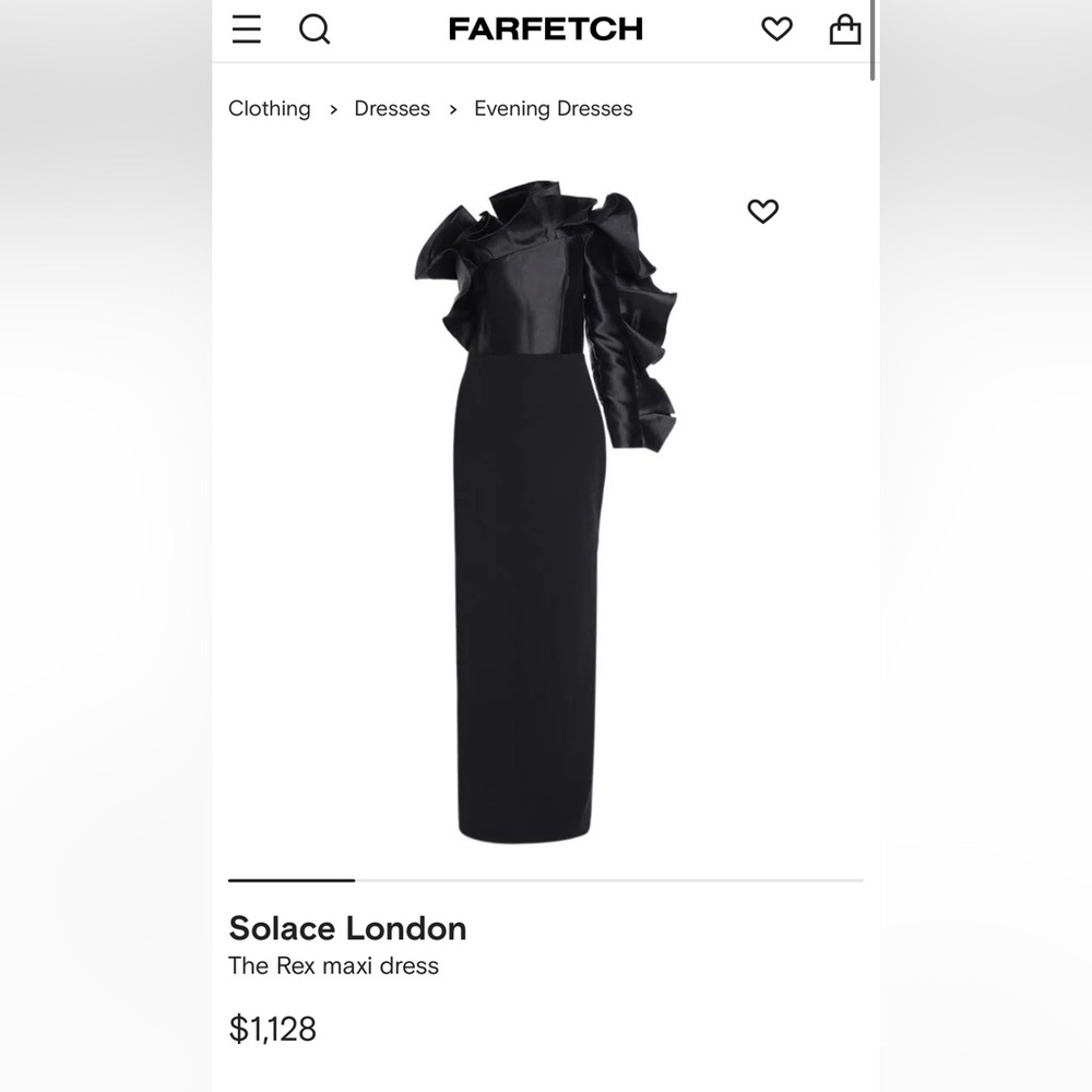black maxi twill weave
ruffled detailing
asymmetric neck
one-shoulder